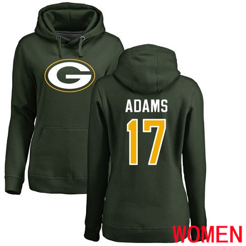 Green Bay Packers Green Women 17 Adams Davante Name And Number Logo Nike NFL Pullover Hoodie Sweatshirts